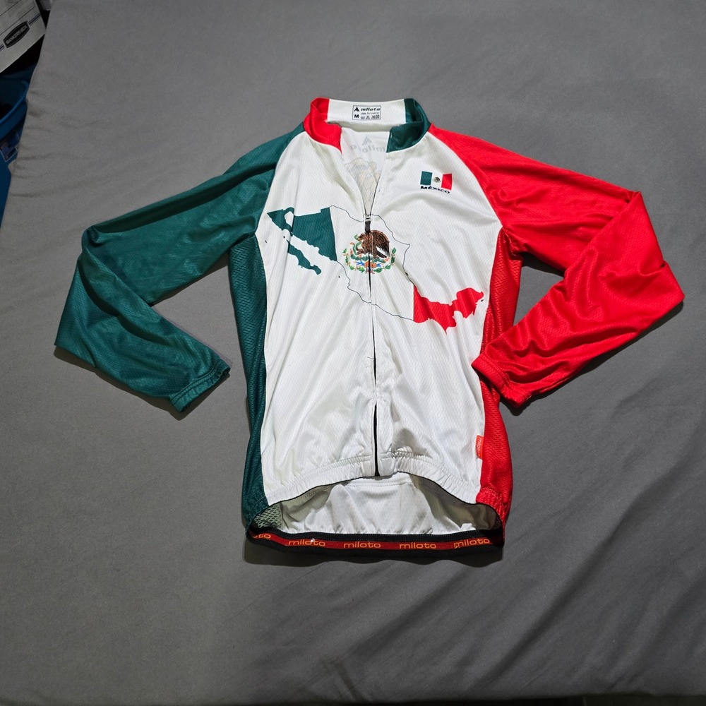 Miloto Cycling Jersey Mens Medium Green White Red Mexico Flag Long Sleeve Zip